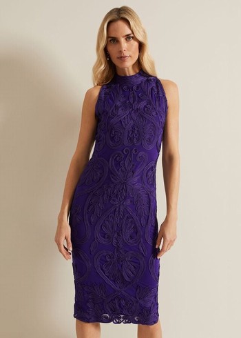 Phase Eight Andrea Tapework Dress Purple Canada | ISXNQK-258